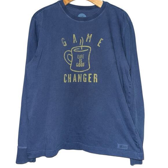 Life is Good Men’s Size M Blue Game Changer Coffee Classic Fit Tee T-Shirt - Picture 1 of 5